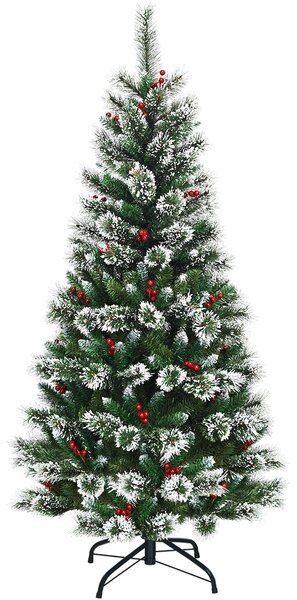 Costway Albero di Natale 180 cm innevato e non illuminato, Abete artificiale con bacche rosse