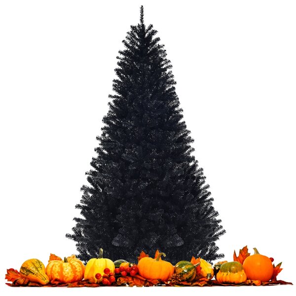 Costway Albero di Natale 225 cm, 1258 rami, Abete artificiale non illuminato con base solida di metallo, Nero