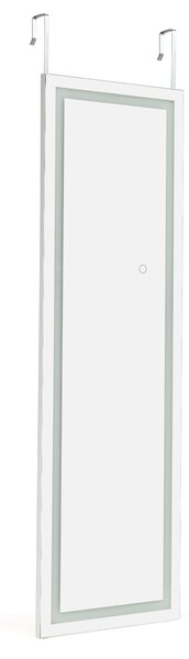 Costway Specchio a figura intera per porta con luci LED, Specchio per porta 120 x 37 cm con struttura di legno, Bianco