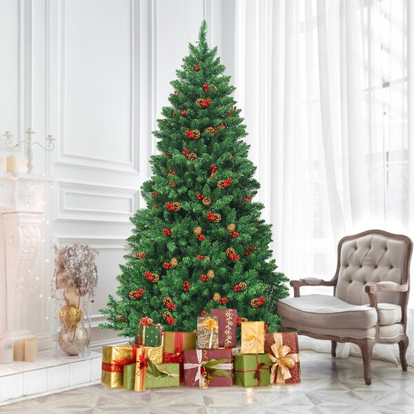 Costway Albero di Natale 200 cm 1100 rami, Abete artificiale con base resistente di metallo