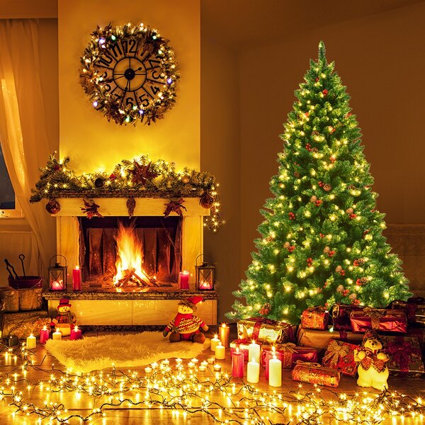 Costway Albero di Natale 200 cm 1100 rami, Abete artificiale con base resistente di metallo