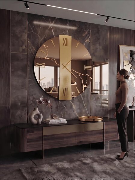 Orologio Da Muro BIG 80 cm VEGA KINTSUGI Struttura, a specchio Bronzo Metallizzato A Specchio Diametro 80 cm decoro in foglia oro, lancette in metallo numeri e specchio di colore Bronzo Metallizzato