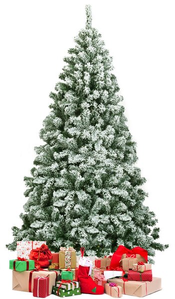 Costway Abete artificiale innevato con aghi in PVC di alta qualità, Albero di Natale 180cm con solida base di metallo