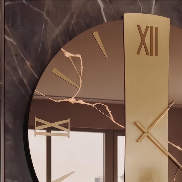 Orologio Da Muro BIG 80 cm VEGA KINTSUGI Struttura, a specchio Bronzo Metallizzato A Specchio Diametro 80 cm decoro in foglia oro, lancette in metallo numeri e specchio di colore Bronzo Metallizzato