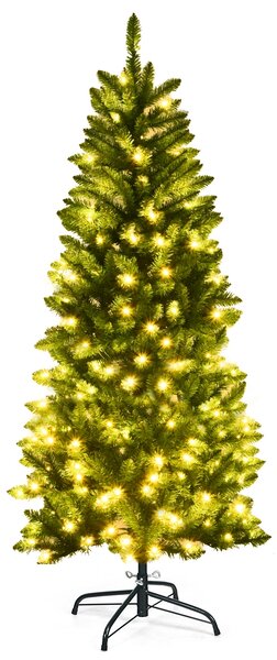 Costway Albero di Natale illuminato 150 cm, Abete artificiale con 150 luci bianche e calde 300 rami