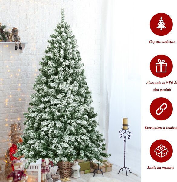 Costway Abete artificiale innevato con aghi in PVC di alta qualità, Albero di Natale 180cm con solida base di metallo