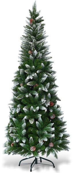 Costway Albero di Natale 180 cm in PVC di alta qualità, Albero di Natale innevato con 630 rami