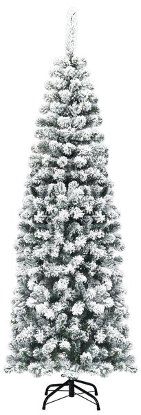 Costway Albero di Natale slanciato 180 cm, Abete artificiale innevato con base flessibile e foglie spesse