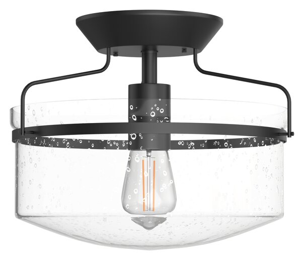 Costway Lampadario industriale con paralume di vetro, Lampadario da soffitto con base nera di metallo, Nero
