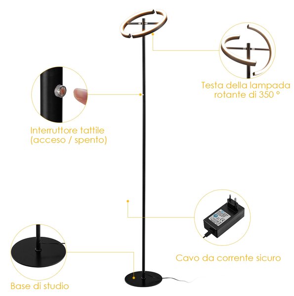 Costway Lampada di metallo a stelo LED, Lampada da terra con regolatore dell’intensità della luce