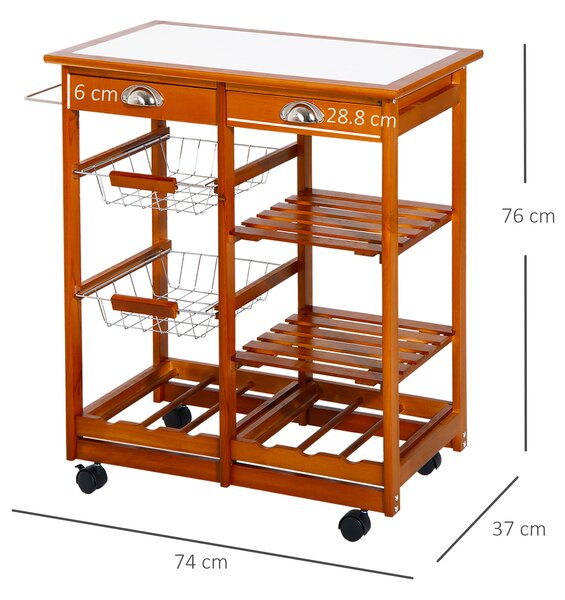 HOMCOM Carrello da Cucina Multiuso in Legno di Pino 74x37x75cm Pratico e Versatile per Piccole Cucine in Stile Moderno Color Marrone Chiaro|Aosom