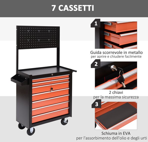 HomCom Carrello Porta Utensili Attrezzi con Cassettiera, Nero e Arancione, 61.5x33x76cm|Aosom