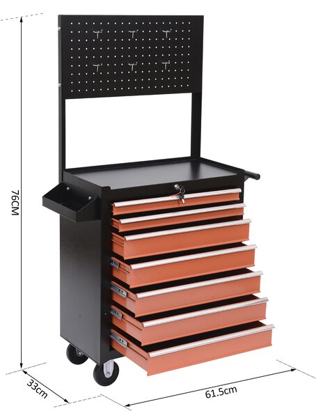 HomCom Carrello Porta Utensili Attrezzi con Cassettiera, Nero e Arancione, 61.5x33x76cm|Aosom
