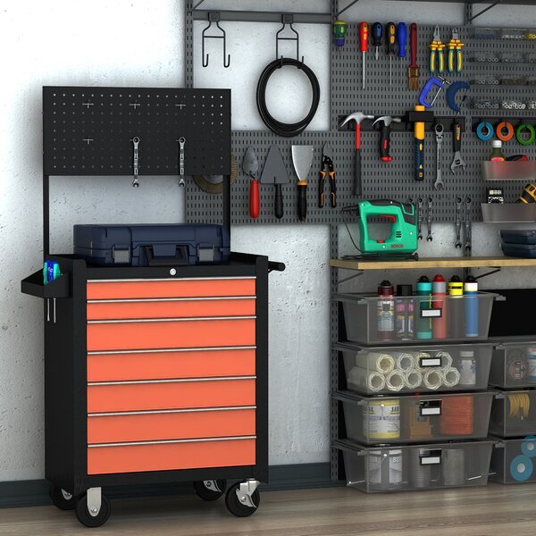 HomCom Carrello Porta Utensili Attrezzi con Cassettiera, Nero e Arancione, 61.5x33x76cm|Aosom