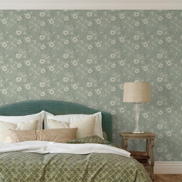 Carta da parati Fiori bianchi con foglie ondeggianti, Parati classici Rustica, a00001 : Uwalls.it