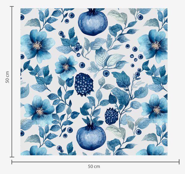 Carta da parati Fiori blu e melograni, Parati classici acquerello, a00002 : Uwalls.it