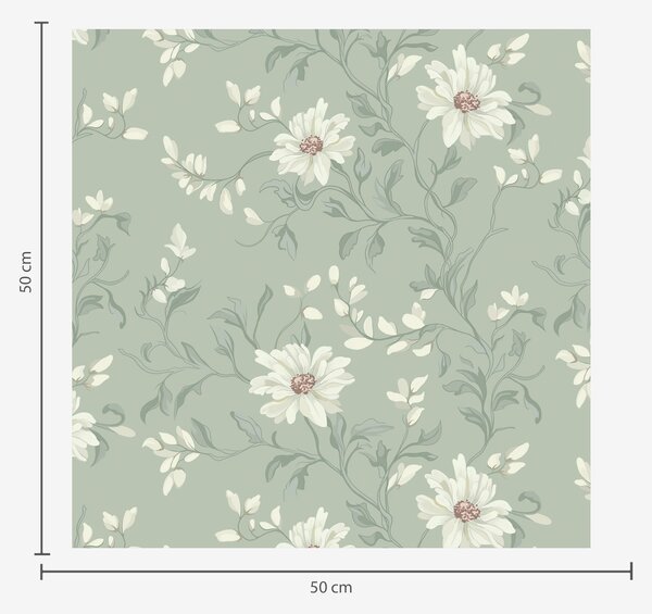 Carta da parati Fiori bianchi con foglie ondeggianti, Parati classici Rustica, a00001 : Uwalls.it