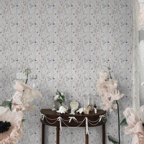 Carta da parati Piccoli fiori di campo con steli sottili su sfondo chiaro, Parati classici acquerello, a00003 : Uwalls.it