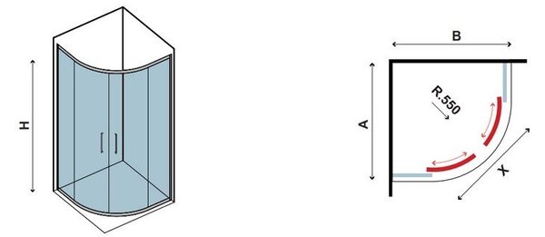 Kamalu box doccia semicircolare 90x90 cristallo opaco altezza 180cm | k400