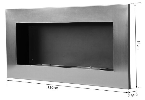 HOMCOM Camino Moderno a Bioetanolo da Parete con 2 Bruciatori e gancio Realizzato in Acciaio Inox, 1.5LT 110 x 54 x 14cm | Aosom Italy