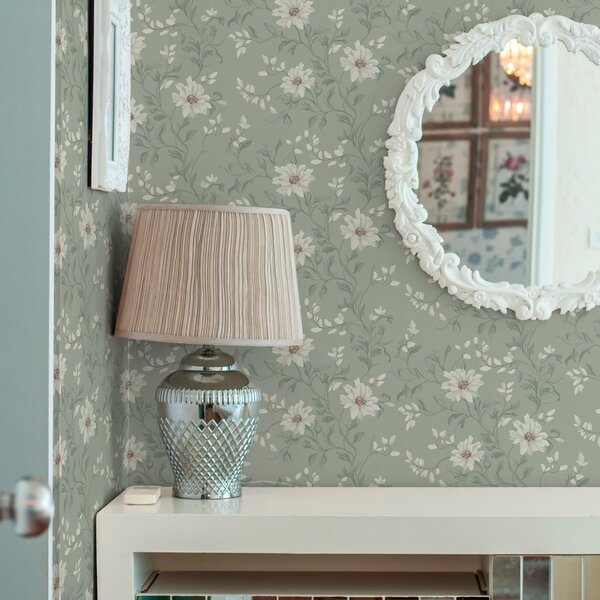 Carta da parati Fiori bianchi con foglie ondeggianti, Parati classici Rustica, a00001 : Uwalls.it