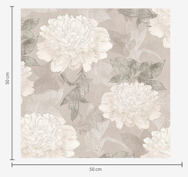 Carta da parati Peonie e foglie di colore chiaro in stile grunge, Parati fiori e piante classici, Parati classici Fiori Peonie, a00005 : Uwalls.it