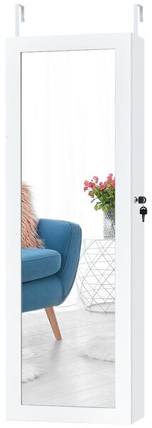 Costway Armadio portagioie richiudibile e con luce LED, Armadio per gioielli con specchio a figura intera, Bianco