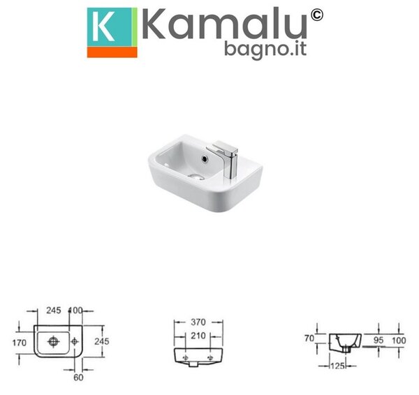 Kamalu lavamani piccolo 37 cm con foro miscelatore a destra marie-mr