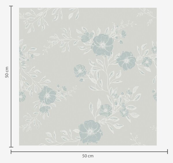 Carta da parati Fiori con foglie chiare su sfondo blu, Parati classici in stile inglese, a00006v2 : Uwalls.it