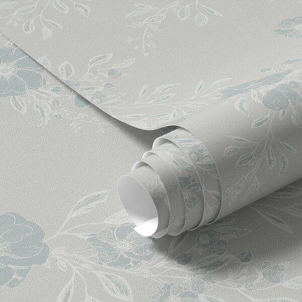 Carta da parati Fiori con foglie chiare su sfondo blu, Parati classici in stile inglese, a00006v2 : Uwalls.it
