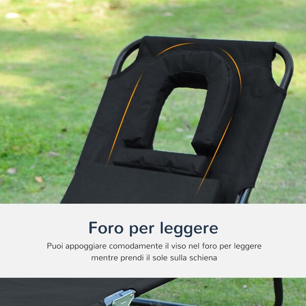 Outsunny Sdraio da Mare Pieghevole Reclinabile su 4 Livelli con Foro per Lettura, Sedia Sdraio Pieghevole, Sedia Sdraio da Giardino, Nero | Aosom Italy