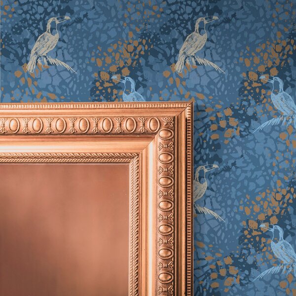 Carta da parati Uccelli blu e bianchi su sfondo blu, Parati animali classici, Parati animali uccelli classici, a00009 : Uwalls.it