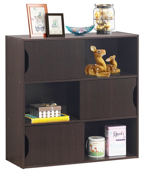 Costway Scaffale con 3 mensole e 3 ante, Libreria con 3 cubi e maniglie incassate per salone camera dei bambini ufficio