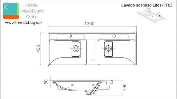 Kamalu lavabo sospeso doppia vasca 120cm litos-tt82