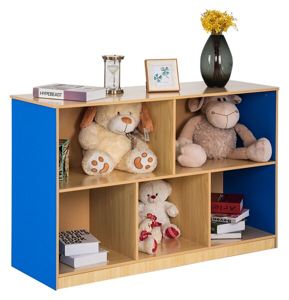 Costway Organizer di legno con 5 scompartimenti aperti, Scaffale spazioso per libri giocattoli soprammobili