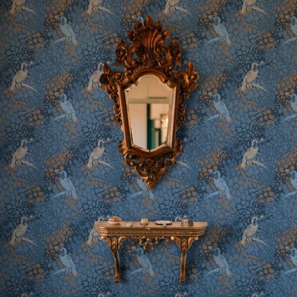 Carta da parati Uccelli blu e bianchi su sfondo blu, Parati animali classici, Parati animali uccelli classici, a00009 : Uwalls.it