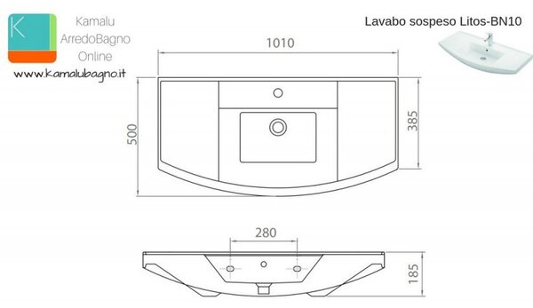 Kamalu lavabo bagno sospeso 100 cm in ceramica litos-bn10