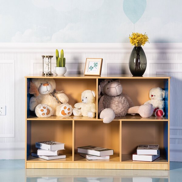 Costway Organizer di legno con 5 scompartimenti aperti, Scaffale spazioso per libri giocattoli soprammobili