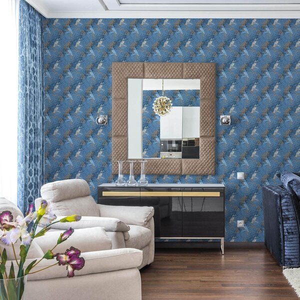 Carta da parati Uccelli blu e bianchi su sfondo blu, Parati animali classici, Parati animali uccelli classici, a00009 : Uwalls.it