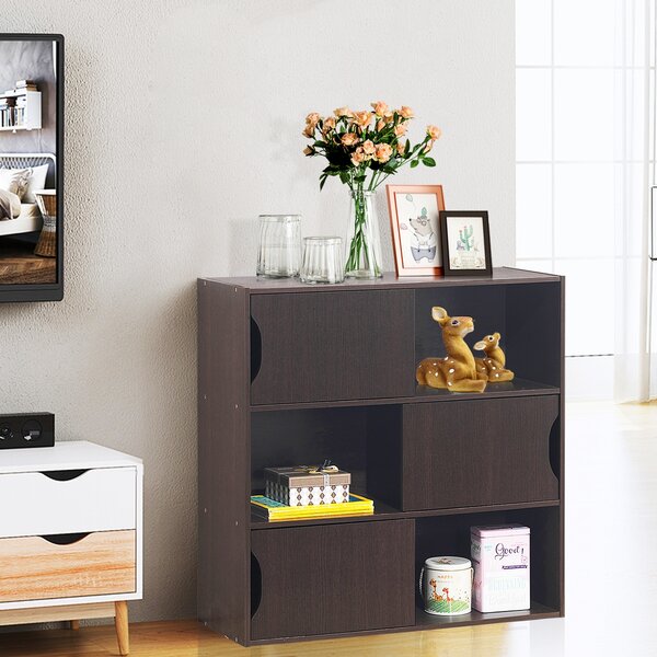 Costway Scaffale con 3 mensole e 3 ante, Libreria con 3 cubi e maniglie incassate per salone camera dei bambini ufficio
