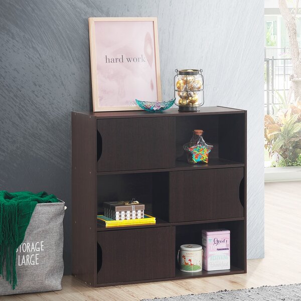 Costway Scaffale con 3 mensole e 3 ante, Libreria con 3 cubi e maniglie incassate per salone camera dei bambini ufficio