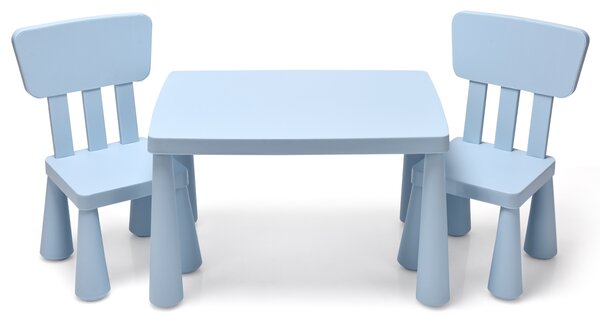 Costway Set con tavolo e 2 sedie per bambini, Set con tavolo e 2 sedie per mangiare disegnare scrivere e fare lavoretti Azzurro