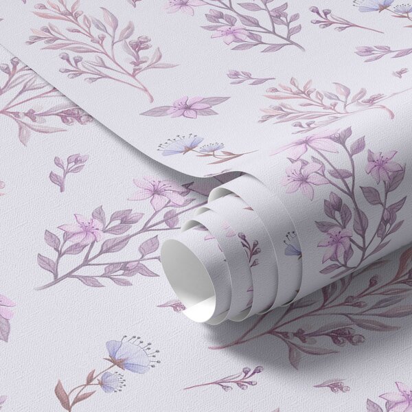 Carta da parati Fiori delicati con steli su sfondo bianco, Parati classici Rustica, a00016 : Uwalls.it