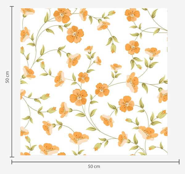 Carta da parati Fiori arancioni su sfondo bianco, Parati classici in stile inglese, a00015 : Uwalls.it
