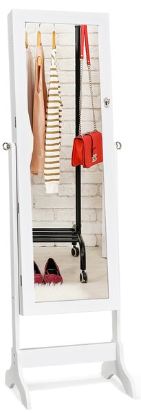 Costway Armadietto porta gioielli con specchio e supporto da camera da letto 156x46x37cm Bianco
