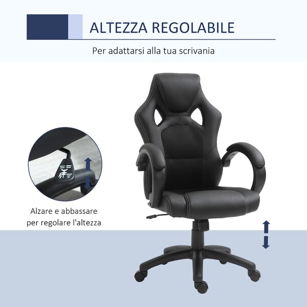 Outsunny - Poltrona Ufficio Stile Racing Gaming Regolabile - Bestseller 2015 - Nero|Aosom