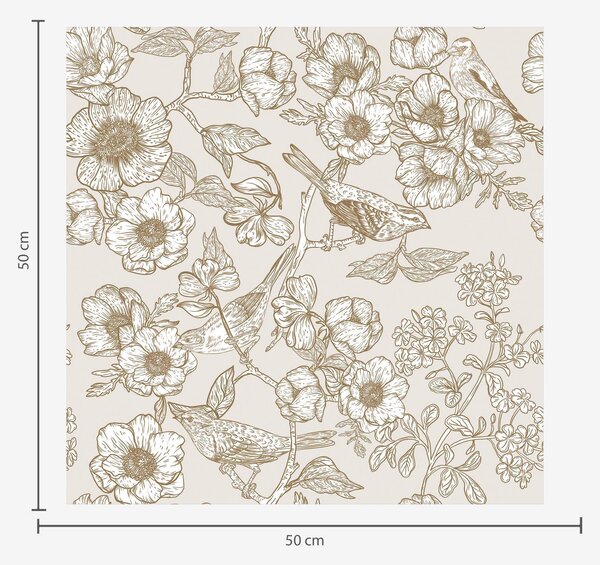 Carta da parati Uccelli dipinti su rami e fiori, Parati classici Rustica, a00017 : Uwalls.it