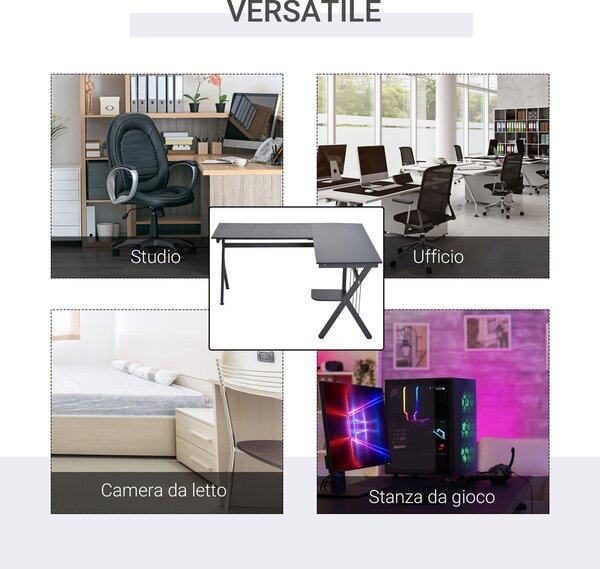 HomCom Scrivania angolare per ufficio in legno, Tavolo Porta PC, Nero, 155x130x76cm|Aosom