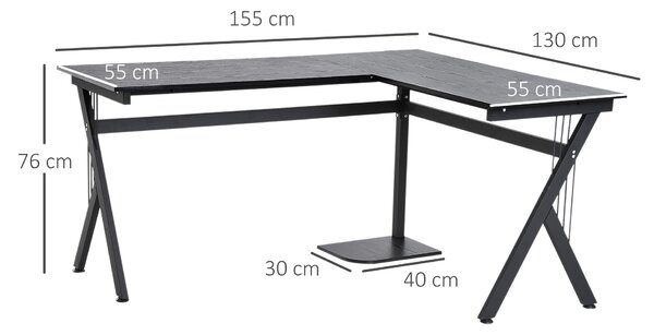 HomCom Scrivania angolare per ufficio in legno, Tavolo Porta PC, Nero, 155x130x76cm|Aosom
