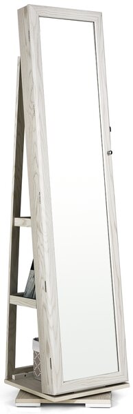 Costway Armadio portagioielli girevole a 360° con specchio, Organizer gioielli 2 in 1 a figura intera, Bianco
